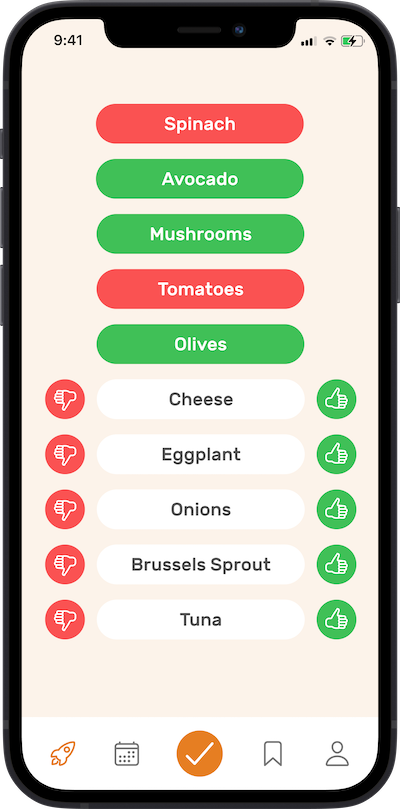 Selecting preferences from a mobile screen