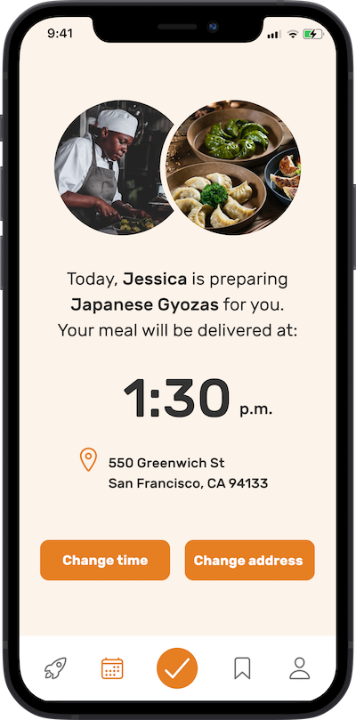 Receiving meals at conveninent time from a mobile screen